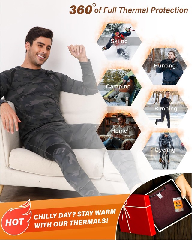 Muezna Men's Thermal Top and Bottom Set Underwear Long Johns Base Layer with ... gallery