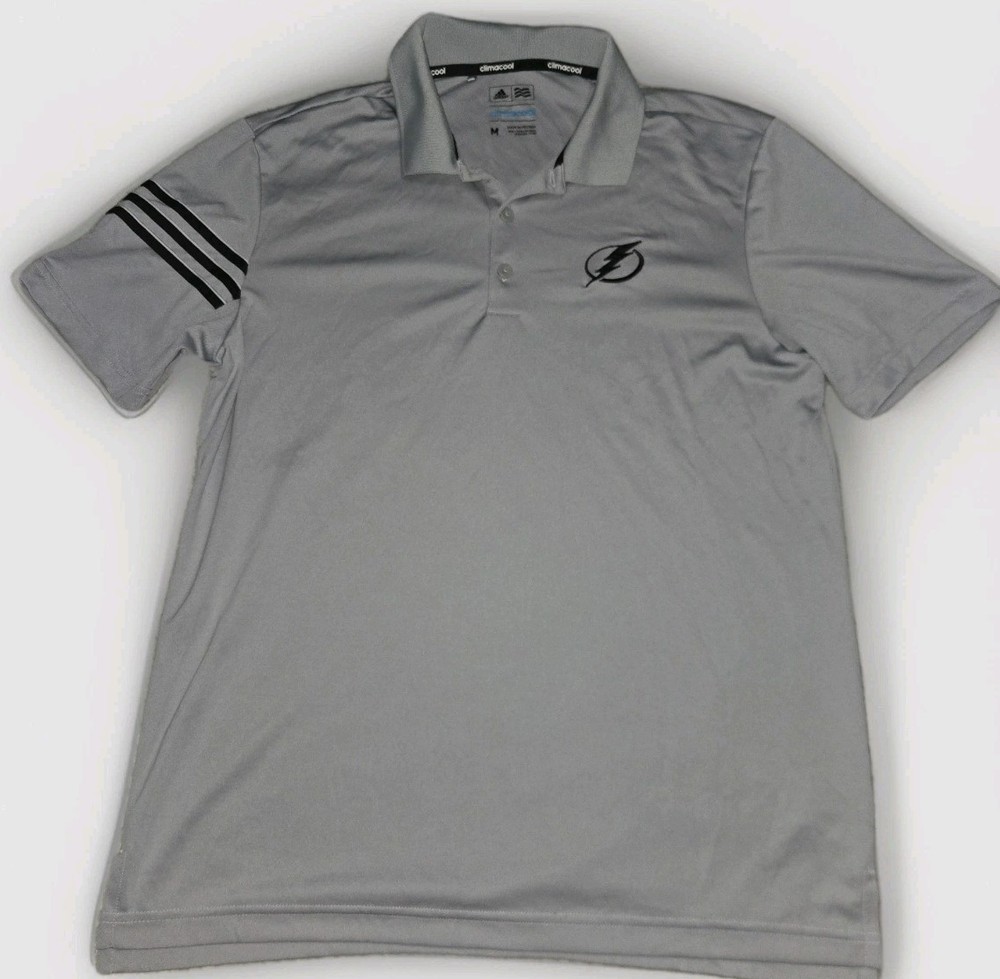 Tampa Bay Lightning Men’s Medium Polo Adidas Climacool 3-Stripe Gray Black