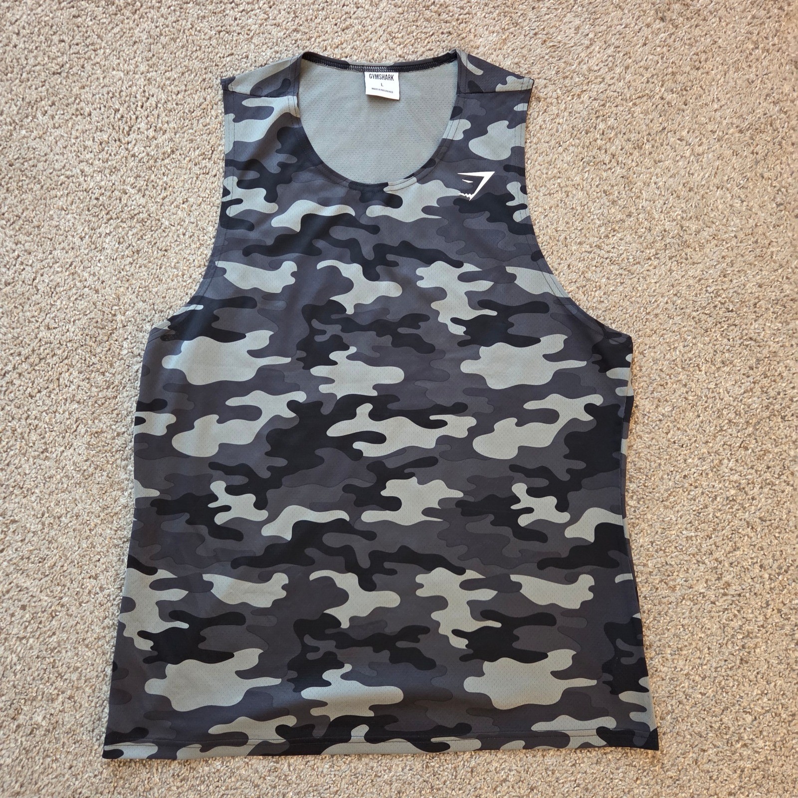 Gymshark Arrival Camo Tank Top Mens Large Grey Black Camouflage Mesh A2A10 gallery
