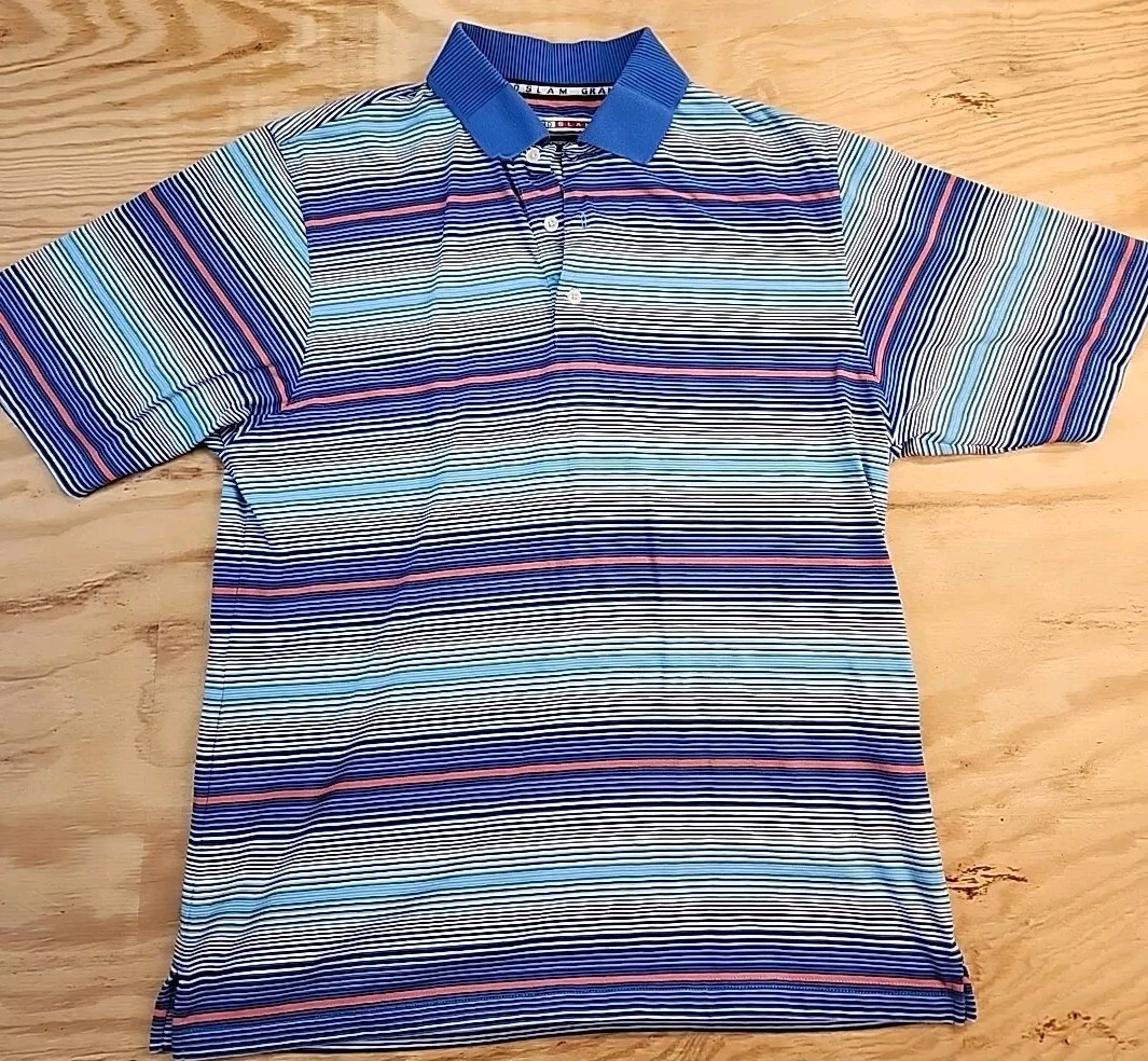 Grand Slam Performance Golf Polo Shirt Striped Cotton Blend Mens Med Lightweight gallery