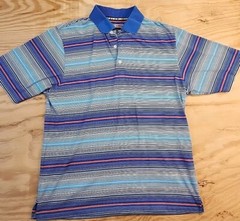 Grand Slam Performance Golf Polo Shirt Striped Cotton Blend Mens Med Lightweight