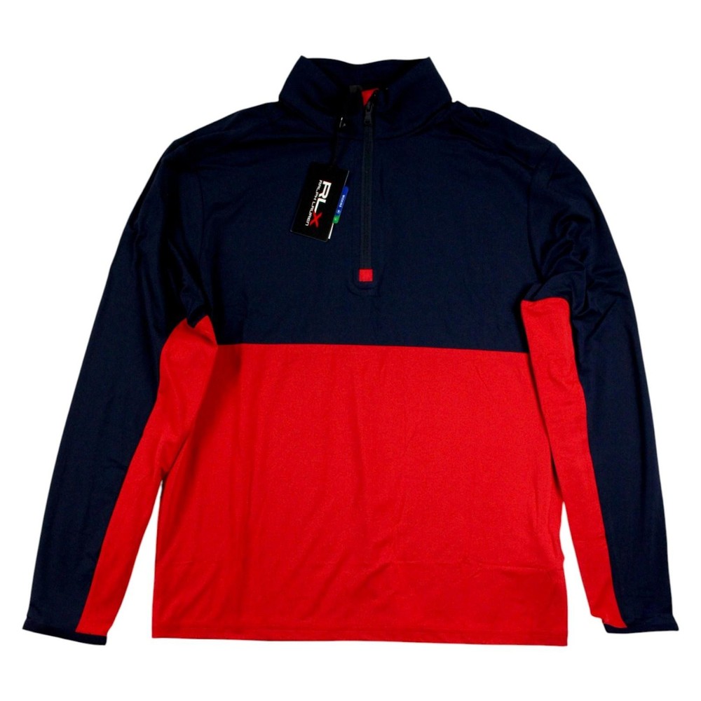 RLX Ralph Lauren Mens M 1/4 Zip Pullover Shirt Navy Red Golf Colorblock $128 NEW