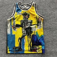 Jean-Michel Basquiat Jersey Mens Size L Yellow Blue Mesh Graphic Crown Art Tank