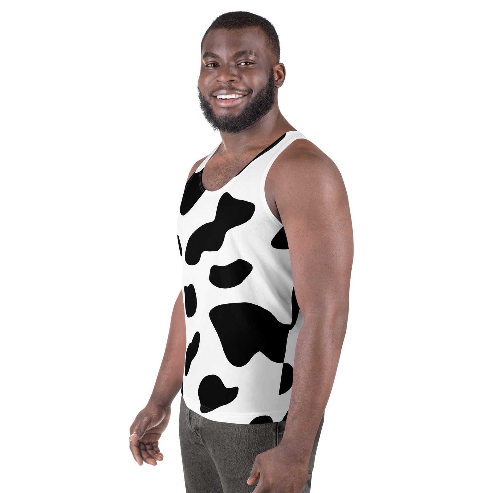 Mens Stretch Fit Tank Top - Black White Cow Print gallery