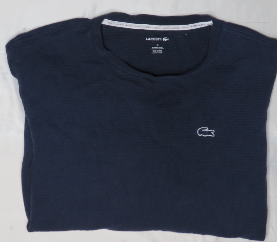 LACOSTE SLEEPWEAR MEN SHIRT XL NAVY BLUE WAFFLE BASE LAYER THERMAL COTTON PIQUE gallery