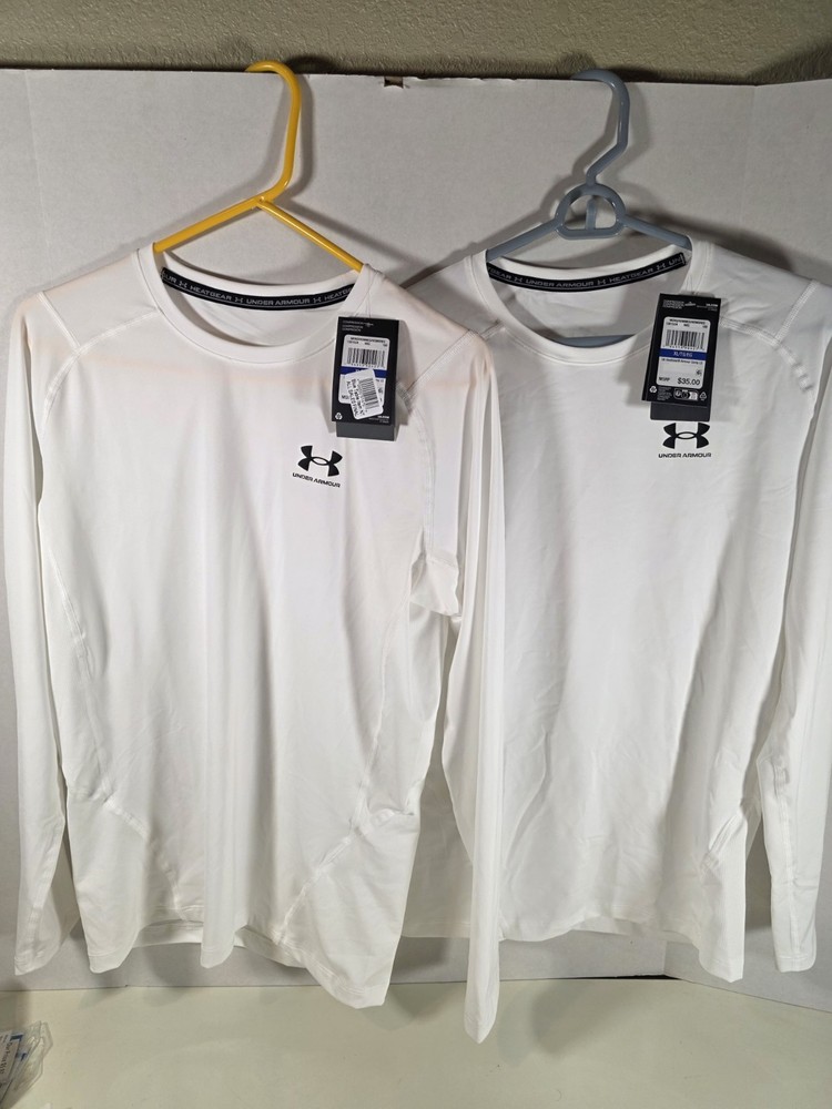 2 Under Armour HeatGear Compression LS Shirts XL White