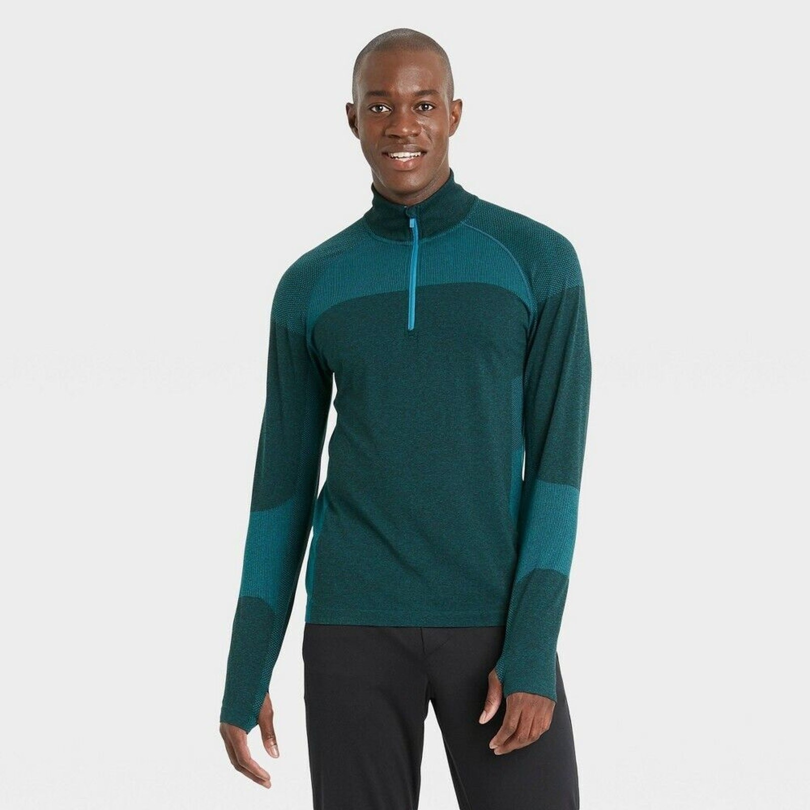 All in Motion Men's Seamless 1/4 Zip Pullover Lightweight Turquoise, Size XXL gallery