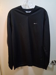 Vintage Nike Mens L Black V-Neck Long Sleeve Striped Accent Embroidered Logo Y2K