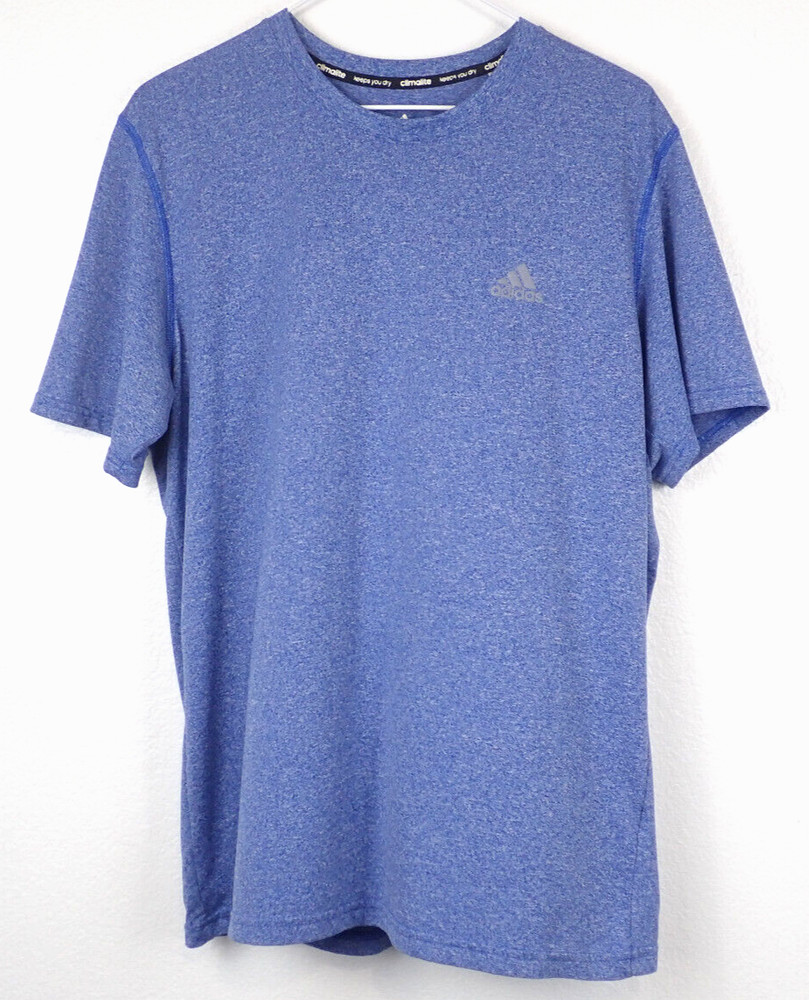 Adidas T-Shirt Mens L Blue Heather Tee Climalite Lightweight Quick Drying