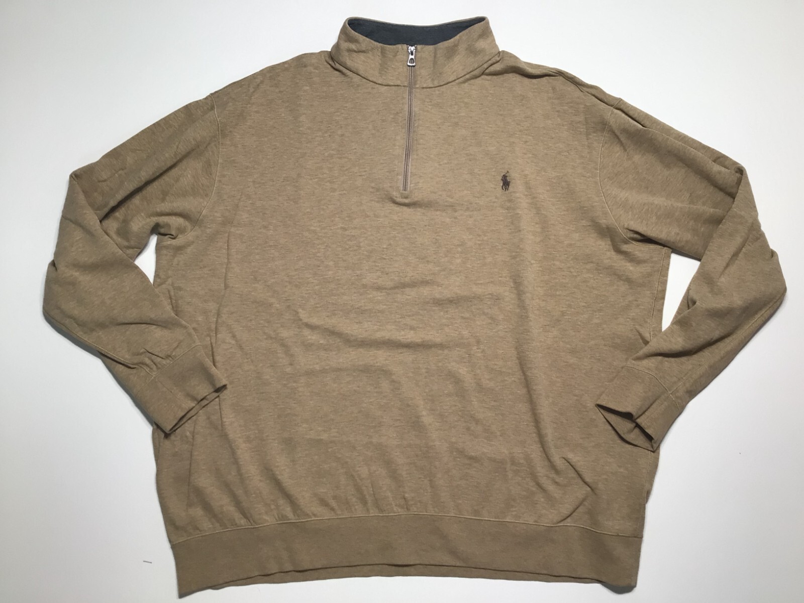 Polo Ralph Lauren Long Sleeve 1/4 Zip Pullover Men's 2XB Khaki Tan Beige gallery