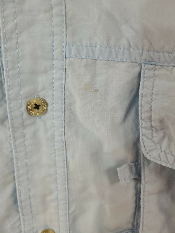 Magellan Sportswear Blue Vented S/S Button Front Shirt Distressed Mens Medium gallery