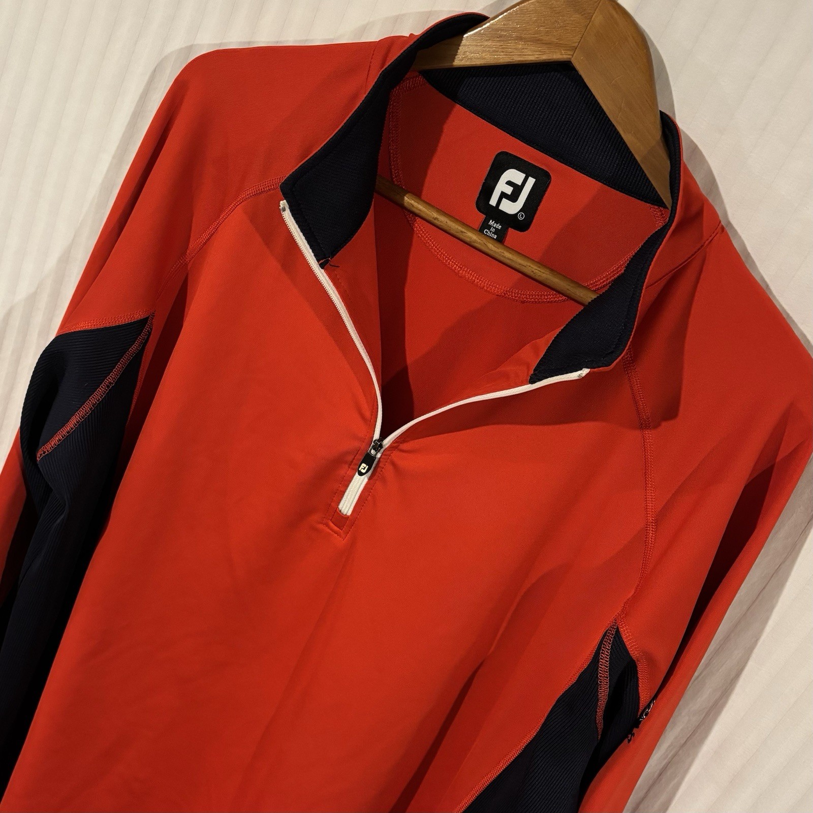 Footjoy FJ 1/4 Zip Golf Pullover Mens Large Red Navy Performance Stretch B-20 gallery