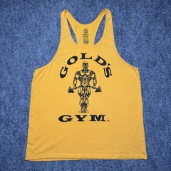Gold’s Gym Stringer Tank Top Men Large Yellow Muscle Bodybuilder