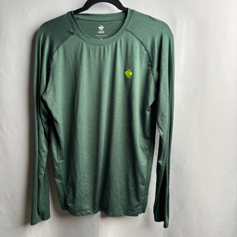 Rabbit Mens EZ Tee Long Sleeve Running Shirt Green Heather Medium MD Raglan gallery