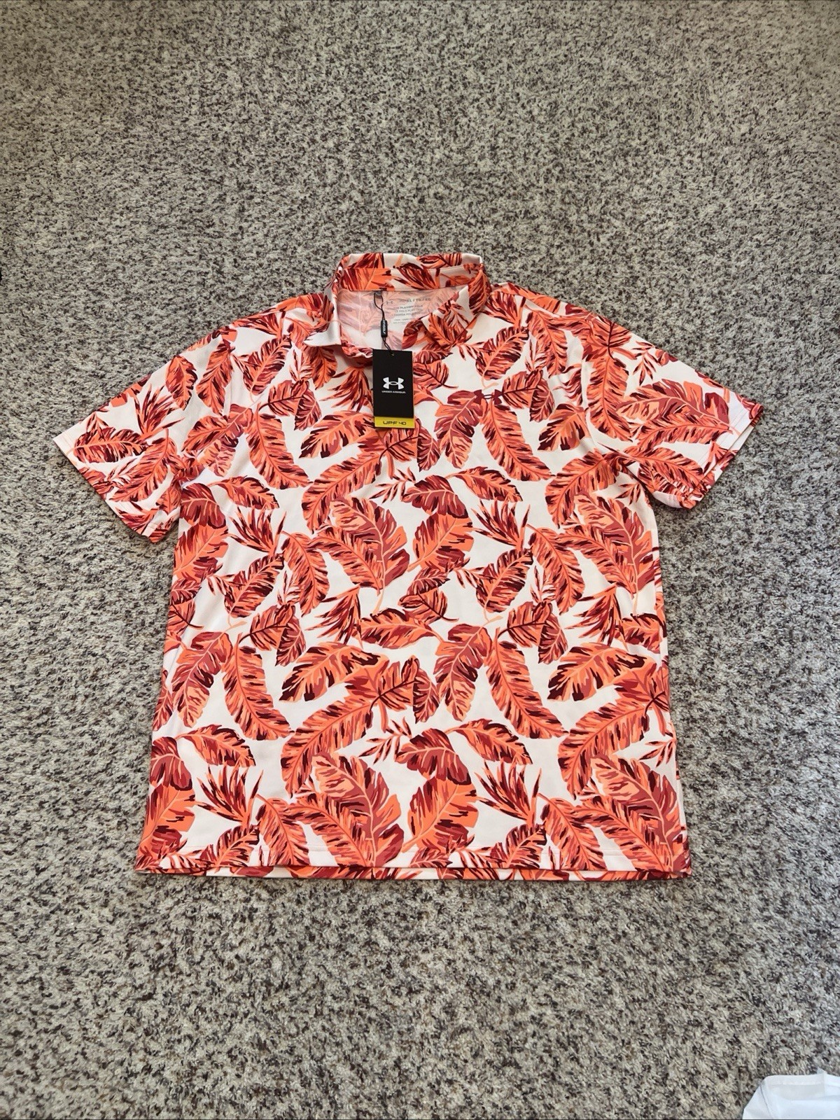 Under Armour 2.0 playoff Mens Large UPF 40+ Polo Palm Leaf Bright Golf Shirt NEW gallery