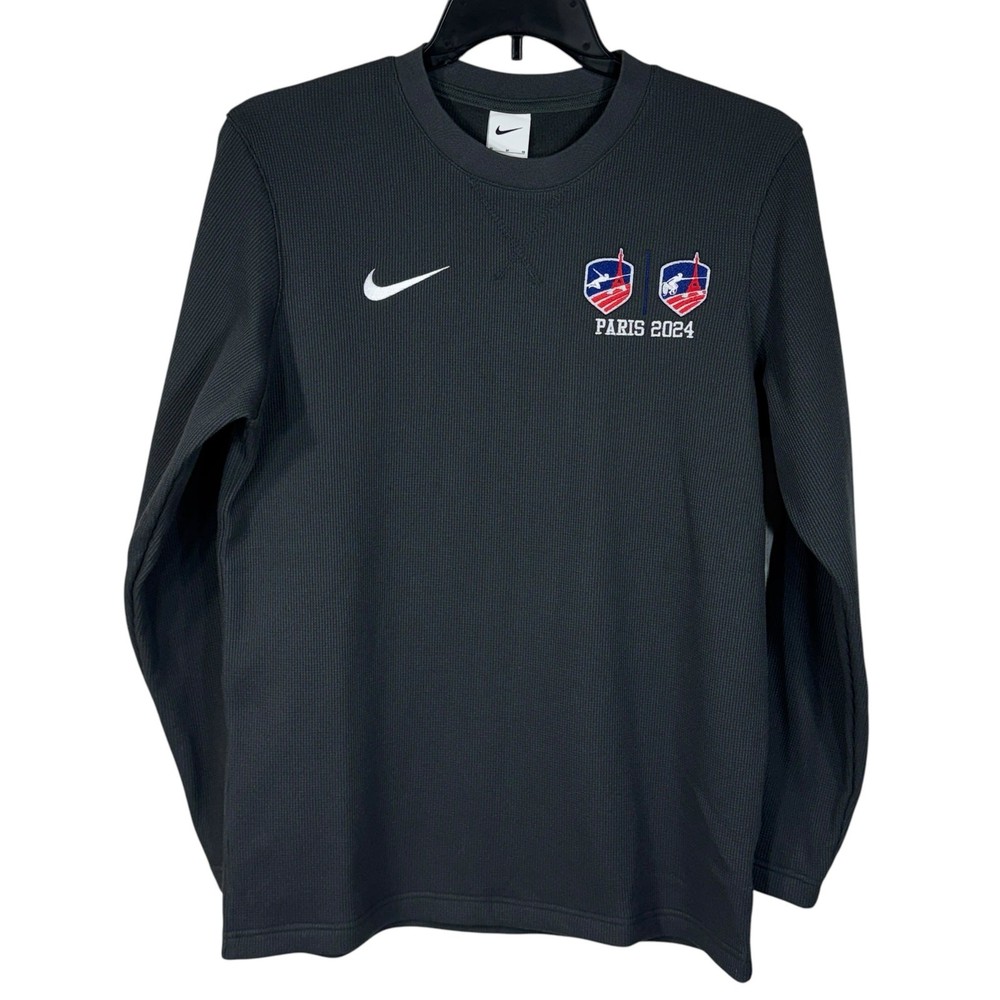 Nike Mens Medium Thermal Shirt Paris 2024 Olympics Waffle Knit Long Sleeve Gray
