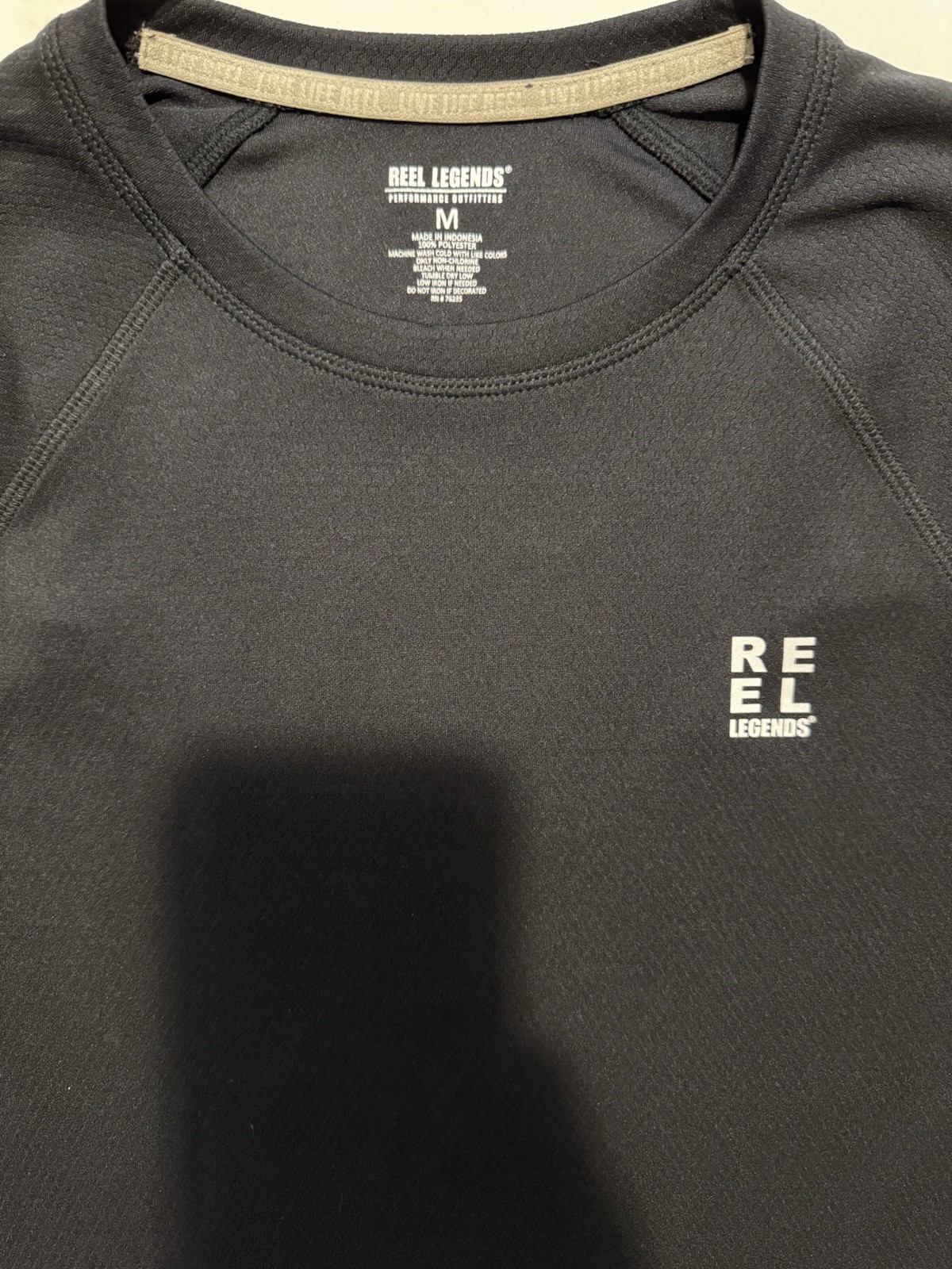 Reel Legends Men’s Heiq Smart Temp Anthracite Black Logo Banner Shirt Sz M NWT gallery