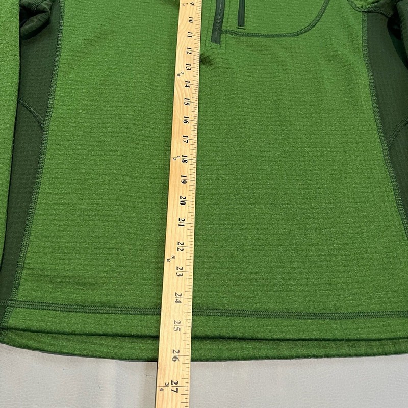 LL Bean Men M Green Micro Grid Fleece Hoodie Quarter 1/4 Zip Hike Trek Sweater- gallery