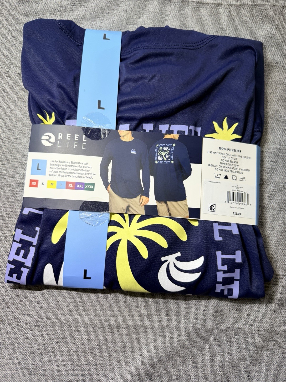 Reel Life Men's Jax Beach Long Sleeve UV Tee, Navy, Large, New gallery