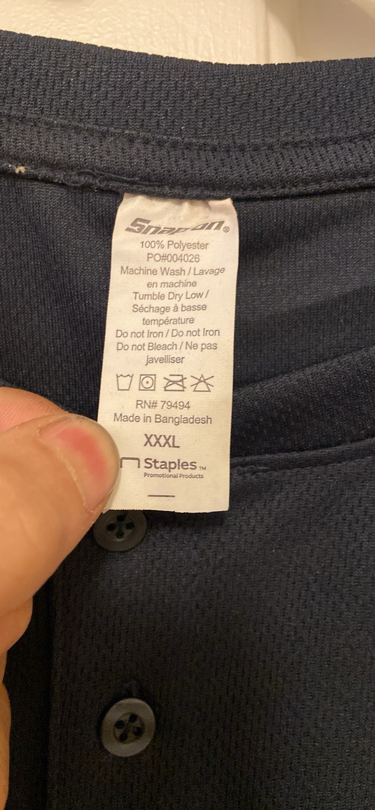 Snap-on Men’s 3XL Blue Long Sleeve Henley T-Shirt Logo Polyester Easy Care gallery