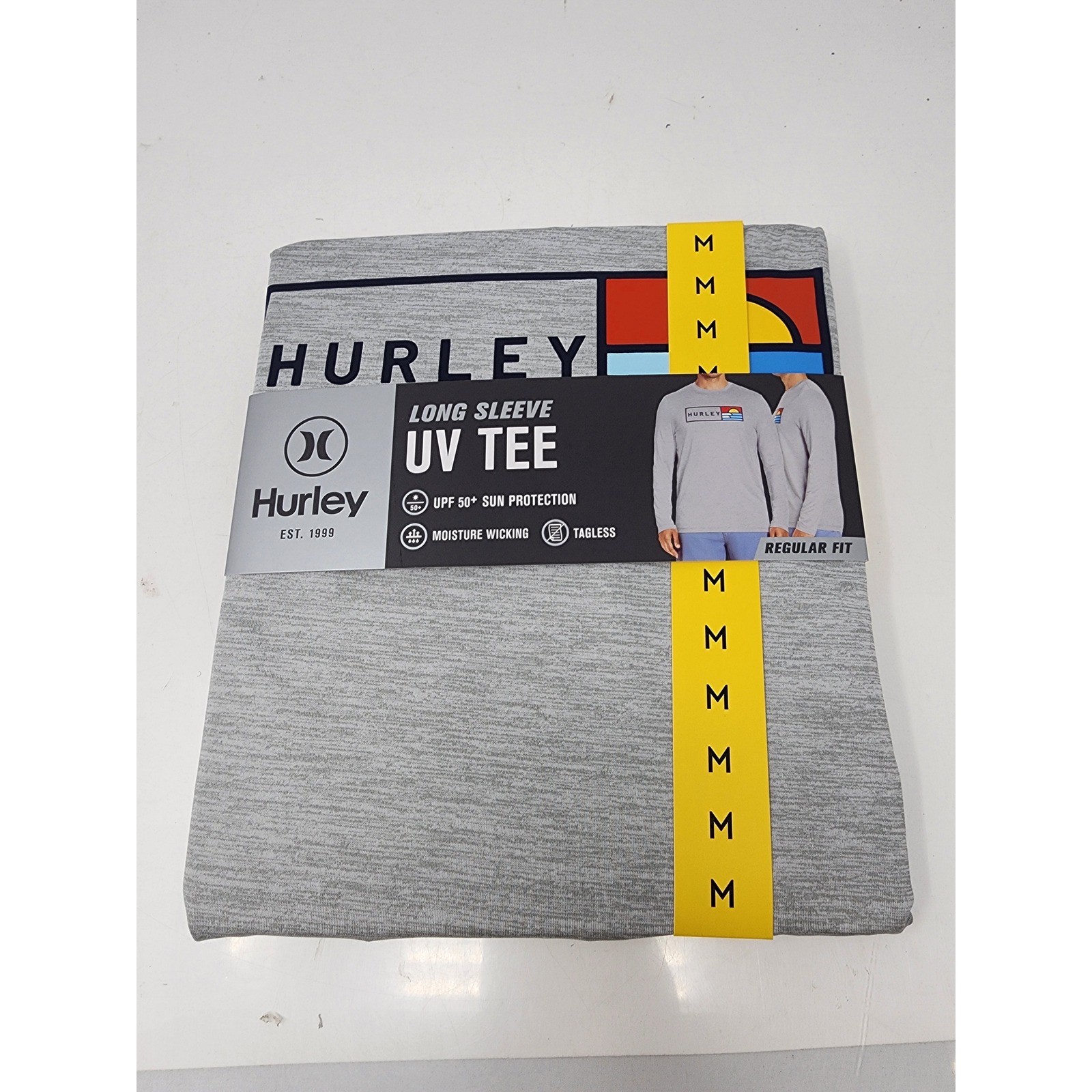 Hurley Mens Athletic Long Sleeve UV Tee Shirt Grey Poly Blend Size Medium gallery