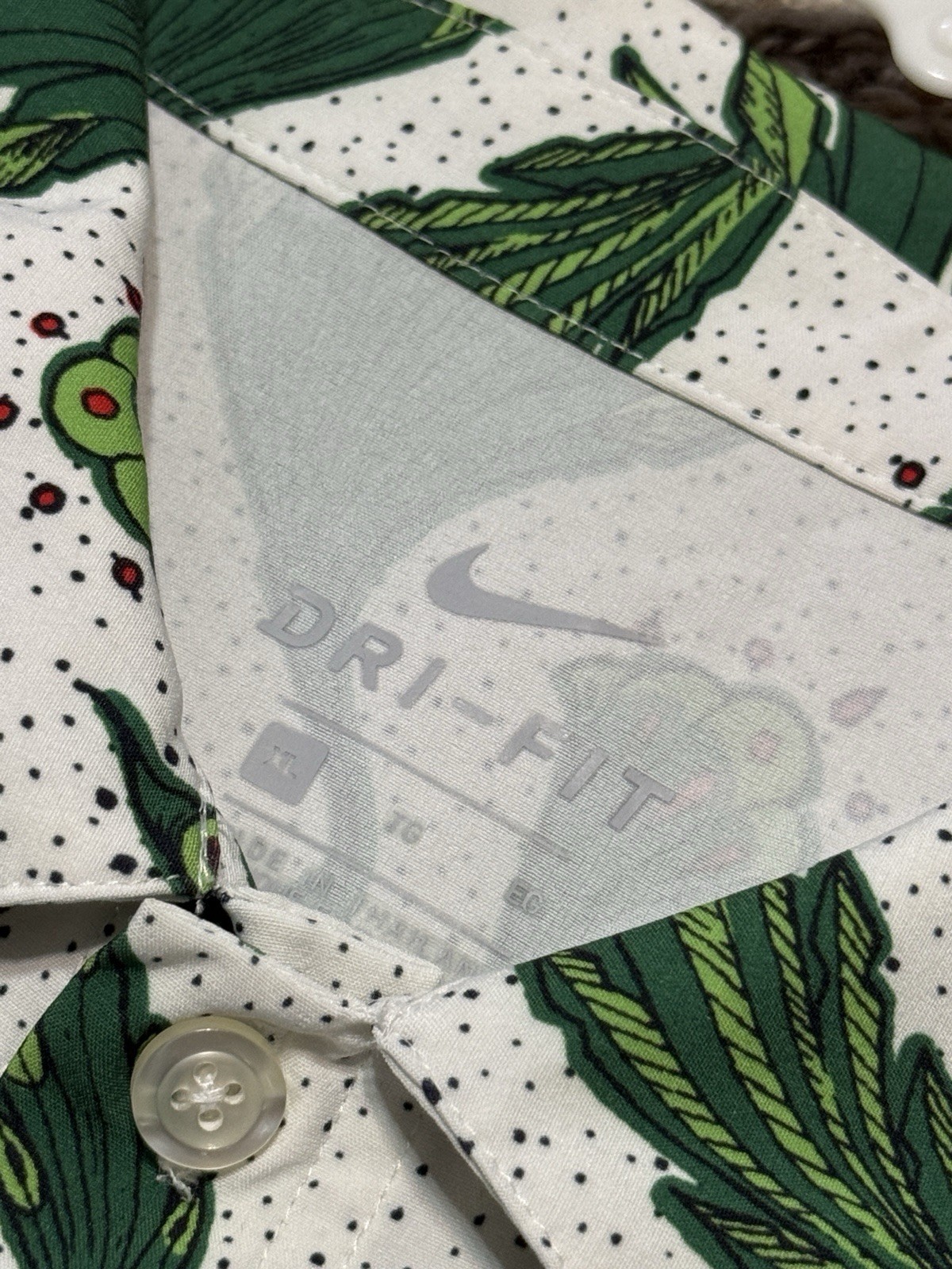 Nike Naija Button Up Lounge Dri Fit T Shirt Multicolor Floral Green White - XL gallery