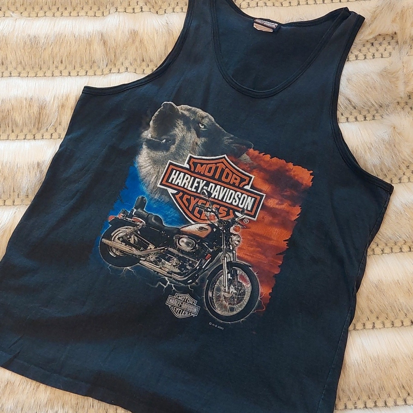 VTG Harley Davidson Tank top wolf coyote 2000 Y2K Niagara Falls CA XL gallery