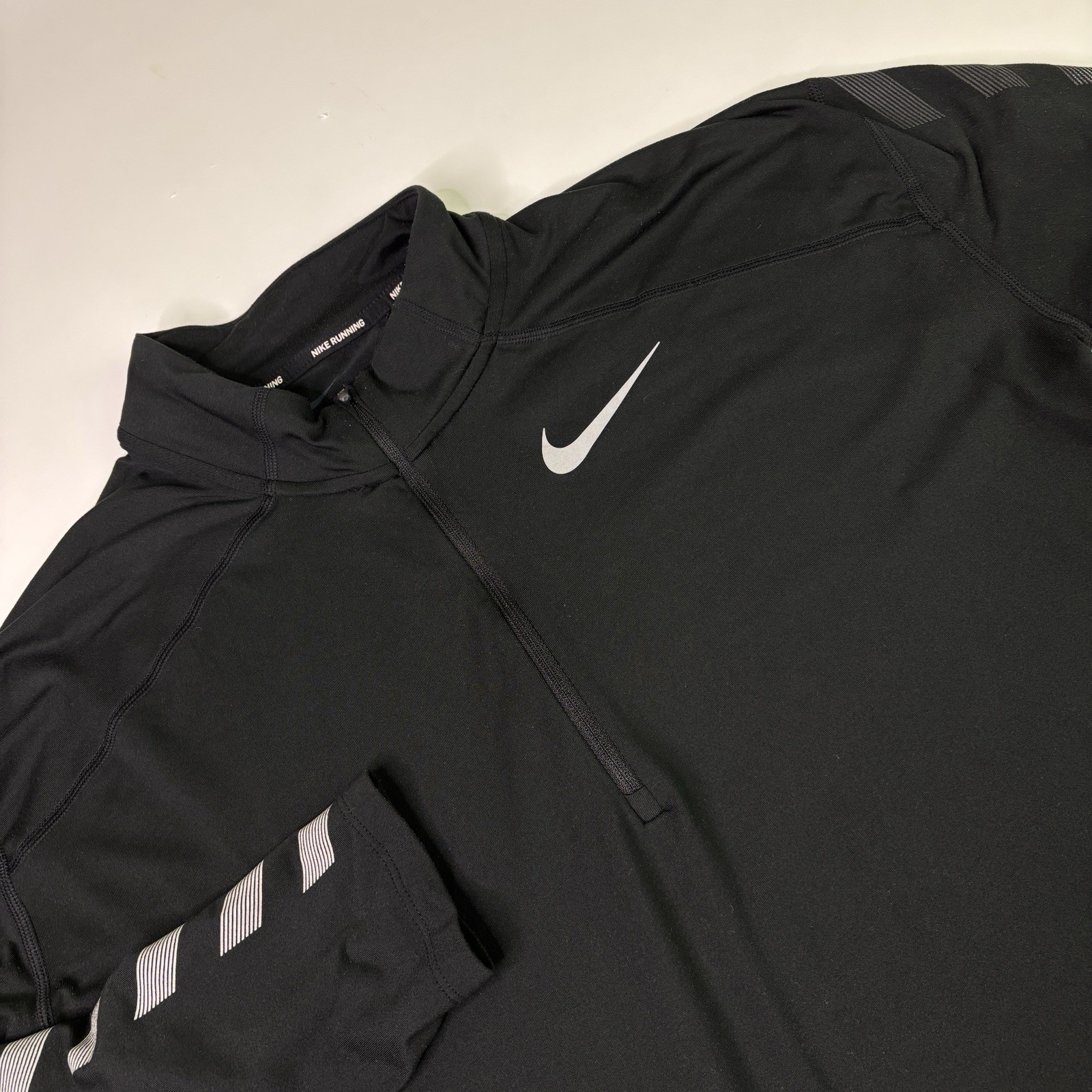 Nike Running Dri Fit Men’s MediumFit Quarter Zip Pullover Black Thumbhole Shirt gallery