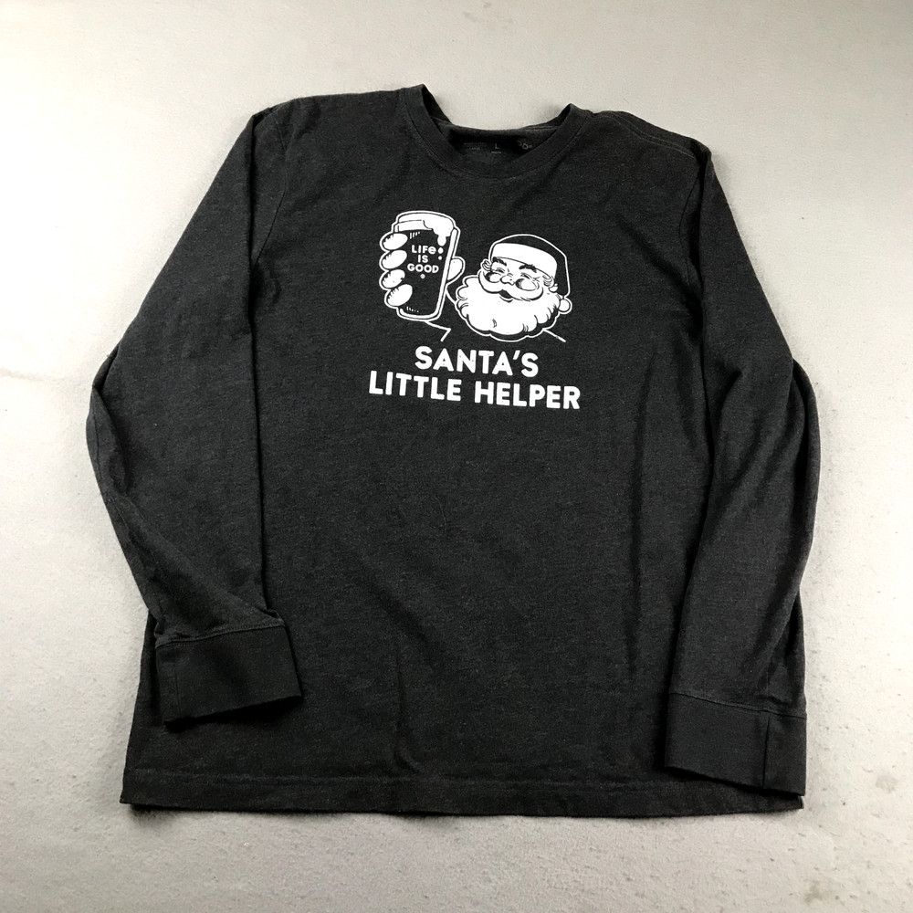 Life Is Good Shirt Mens Large Black Crew Neck Long Sleeves Pullover Crusher Tee