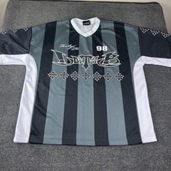Loiter Imperial Jersey Men Medium Black Gray Striped Graphic Soccer Style Shirt
