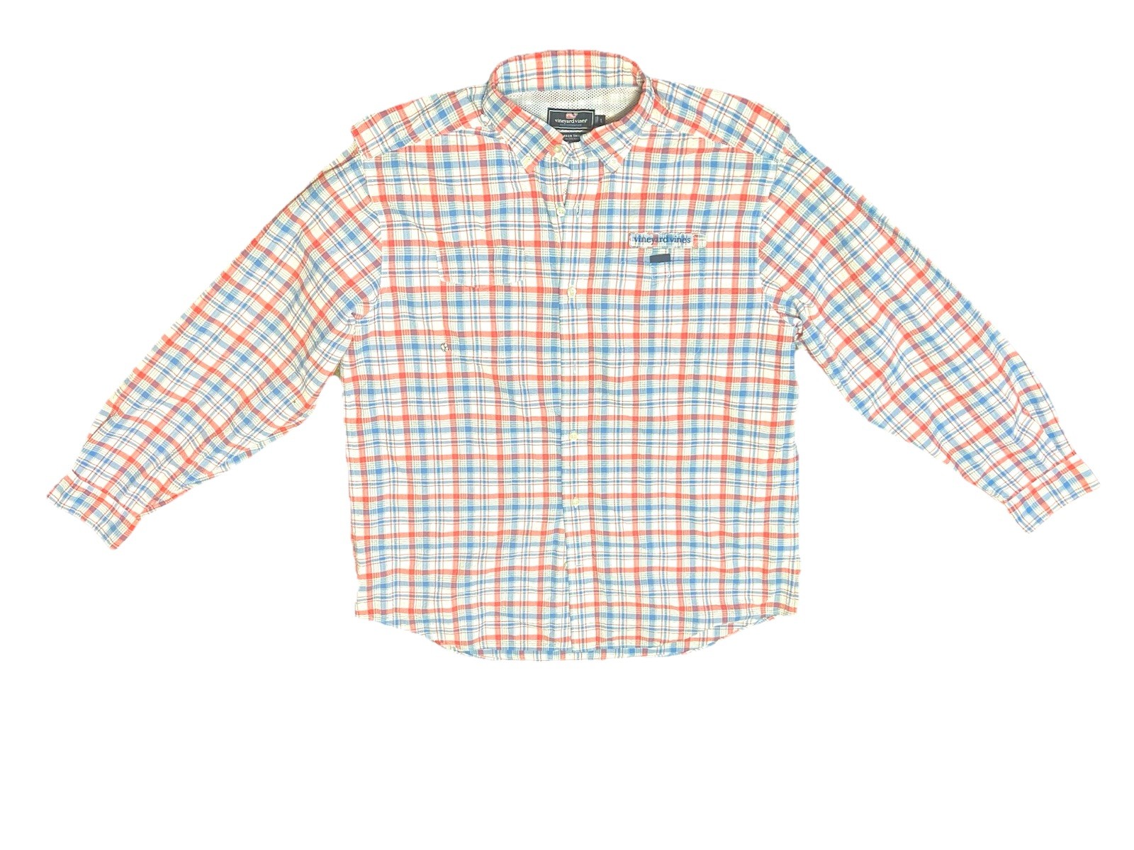 VINEYARD VINES HARBOR PERFORMANCE SHIRT LIGHT BLUE RED SEERSUCKER LONG SLEEVE LG gallery