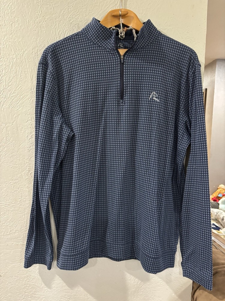 Rhoback Mens Pullover Blue Plaid 1/4 Zip Logo Golf Houndstooth Stretch Sz XL