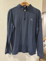 Rhoback Mens Pullover Blue Plaid 1/4 Zip Logo Golf Houndstooth Stretch Sz XL