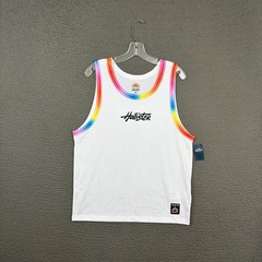 Hollister Jersey Tank Top Adult XS White Colorful Rainbow Pride Sleeveless Beach