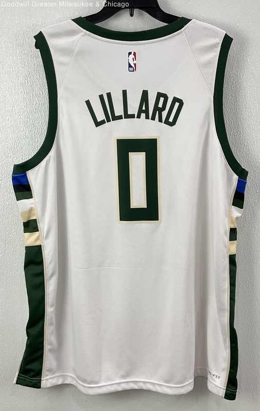 Damian Lillard #0 Milwaukee Bucks White Green Nike Swingman Jersey Sz 3XL (60) gallery