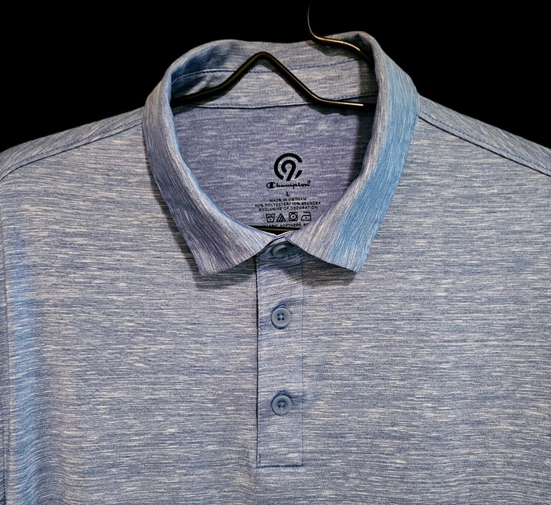 Champion Essentials Polo Shirt Men's Golf Tennis Stretch Split Hem Blue Large gallery