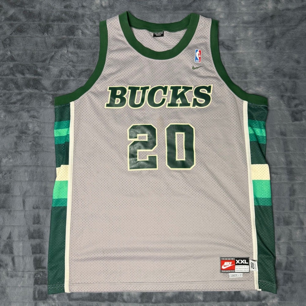 Vintage Nike Gary Payton Milwaukee Bucks Jersey XXL Grey Green NBA #20