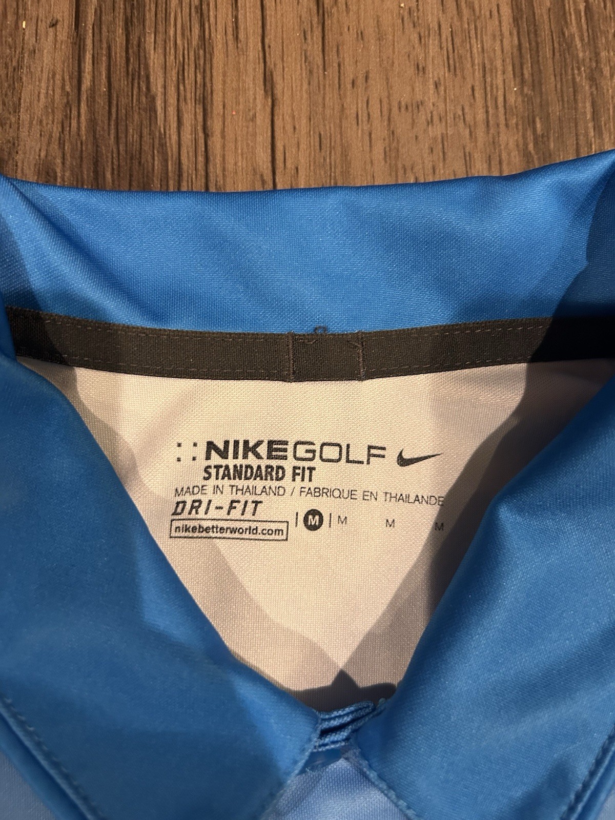 Nike Gold Dri Fit Blue Stripe Short Sleeve Shirt Men’s Medium gallery