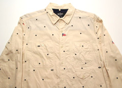 VTG 10 DEEP NYC ~STARS & BARS~ M OG BRASS KNUCKLES LOGO WORK SHIRT usa/flag/y2k