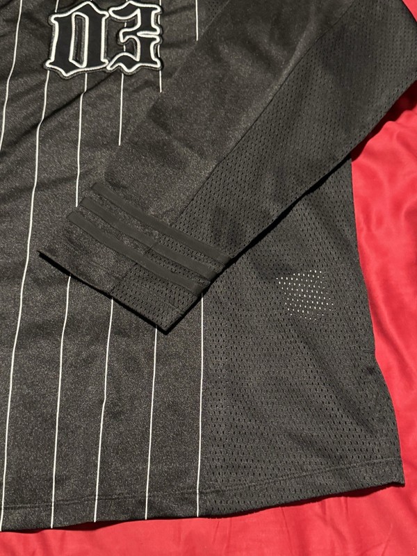 Adidas Originals Men’s Long Sleeve Baseball Style Jersey D3 Black Pinstripe XL gallery