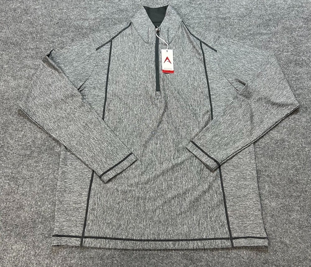 Antigua Tempo Golf Pullover 1/4 Zip Mens L Grey Pinstripe Shirt NWT 070/SMO HTR