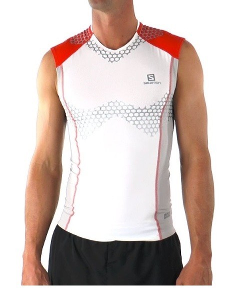 Salomon S Lab Exo Reflective Compression White Red Running Cycling Bike Tank XL gallery