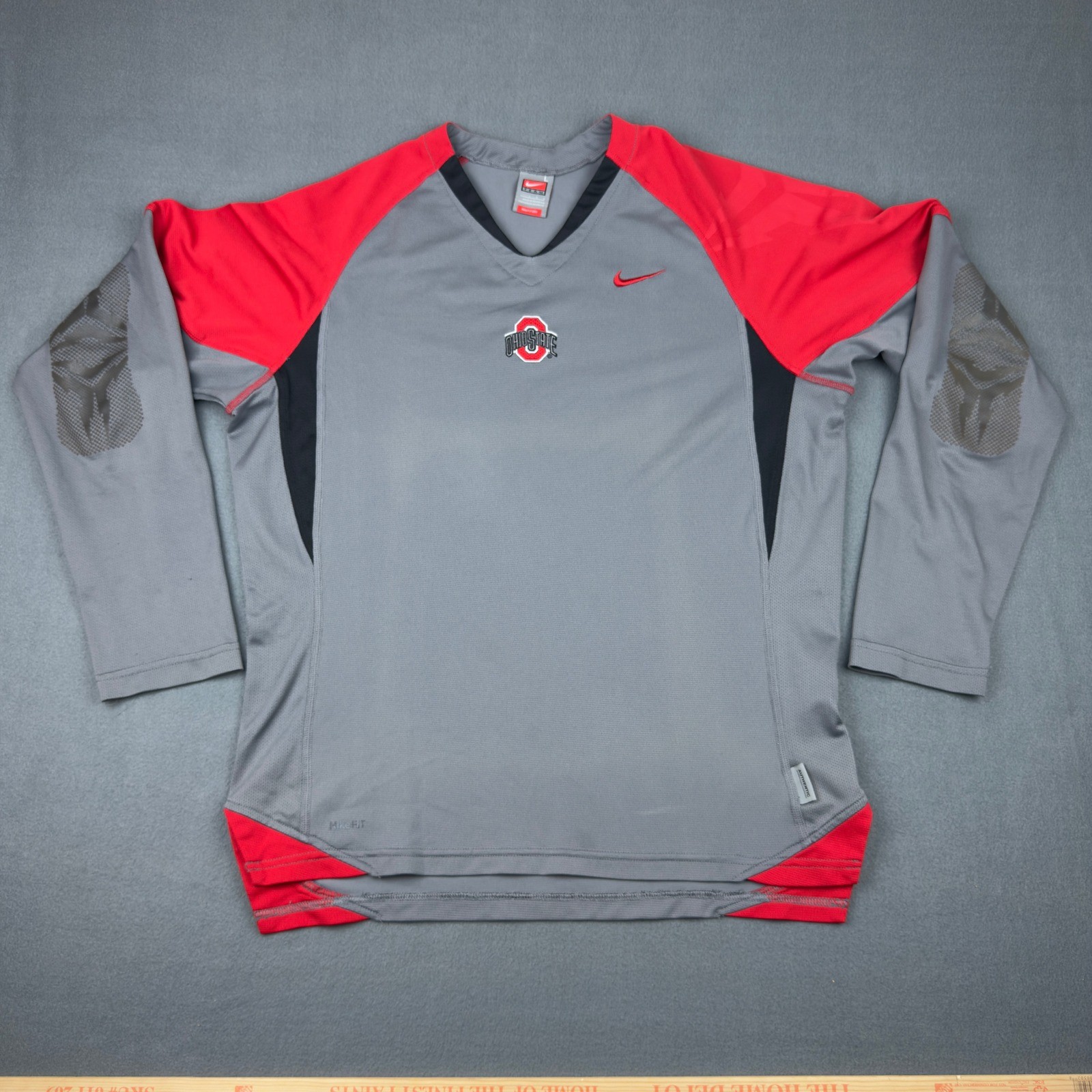 Nike Team Ohio State Buckeyes Gray Red Long Sleeve Training Shirt Mens Large gallery