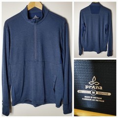Prana breathe dark blue pull over 1/4 zip front pockets shirt Size Medium