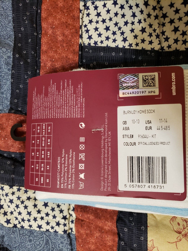 Umbro Burnley Football Club Men’s Large US (11-14) Football Home Socks NEW! gallery