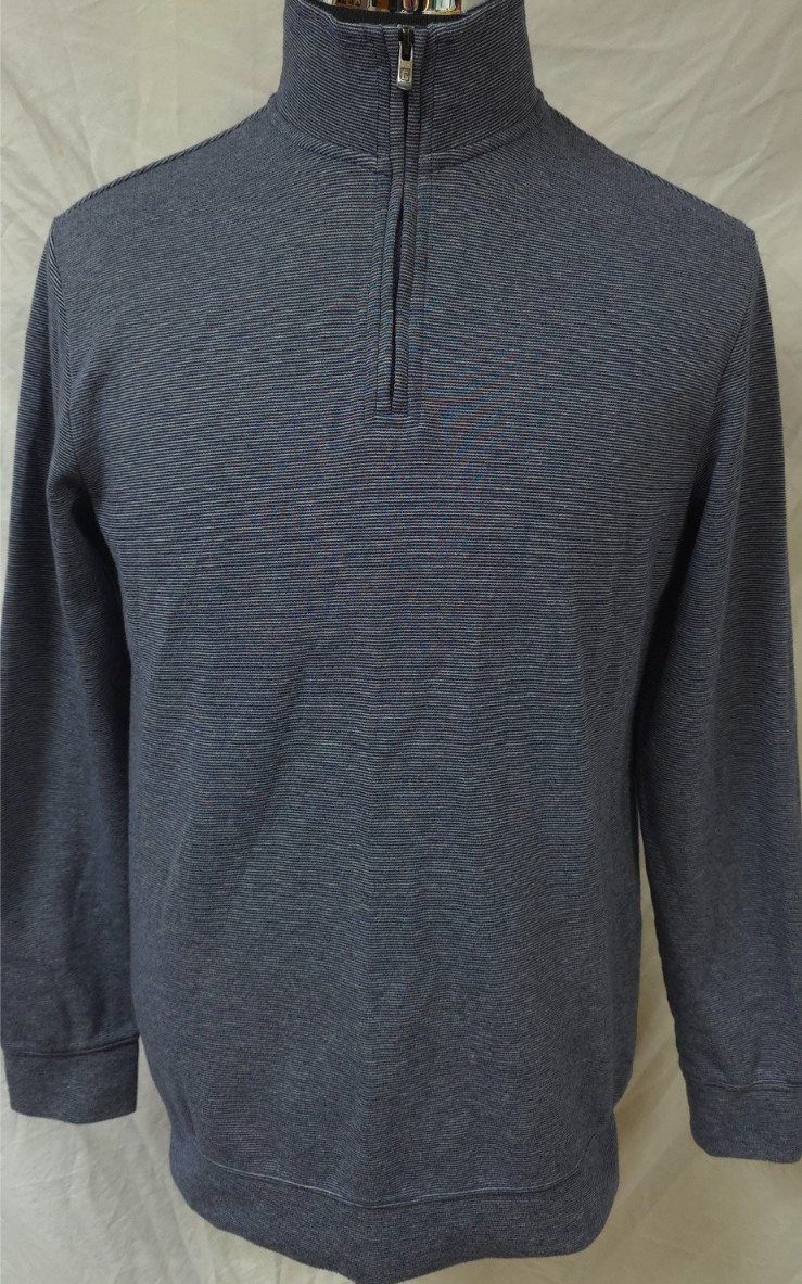 Chaps Mens Medium Blue White Stripes Quarter Zip Pullover Long Sleeve Shirt gallery