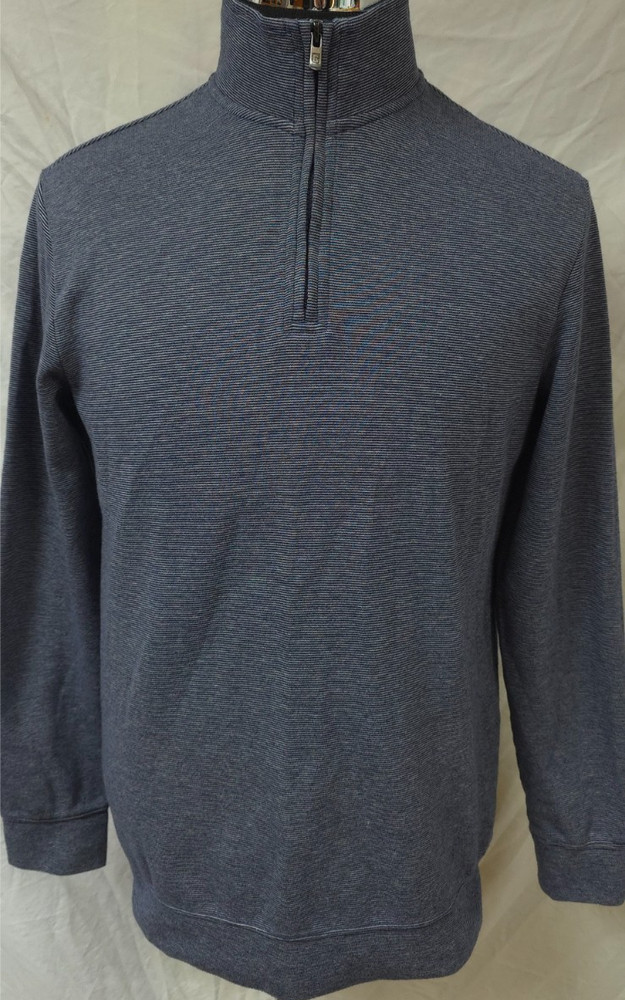 Chaps Mens Medium Blue White Stripes Quarter Zip Pullover Long Sleeve Shirt