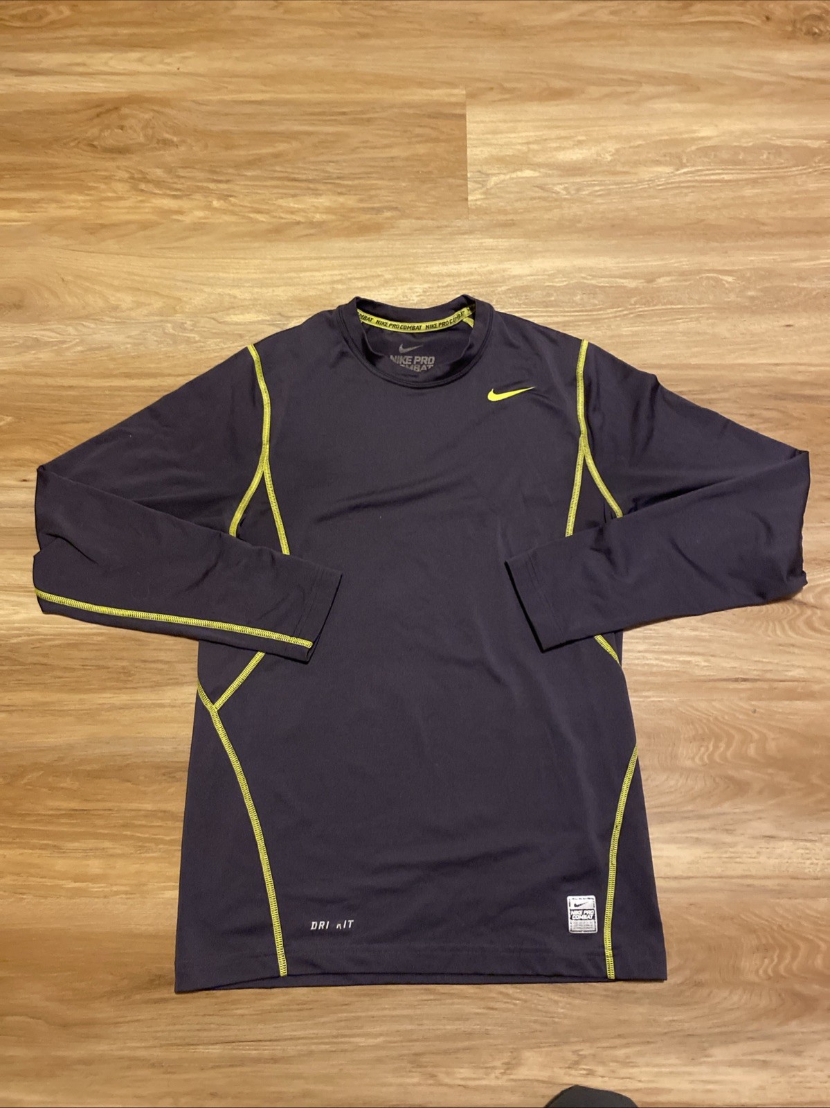 Nike Pro Combat Dri-FIT Compression Shirt Mens S Gray Neon Long Sleeve gallery