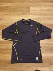 Nike Pro Combat Dri-FIT Compression Shirt Mens S Gray Neon Long Sleeve