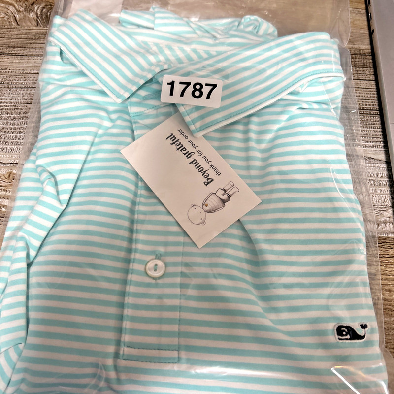 Vineyard Vines Performance Striped Polo Teal White Stripe Men's XL gallery